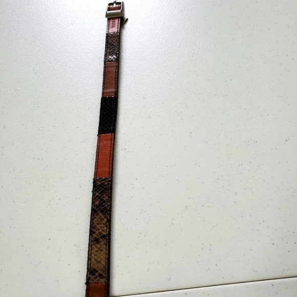 Fossil Leather Patchwork Snake Print Skinny Belt Size Small Retro Colorblock - Picture 7 of 15